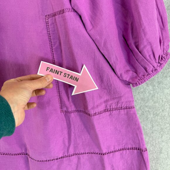 LOFT Purple Cutout Linen Blend Pocket Dress Tunic Womens Medium 3/4 Puff Sleeve - Picture 5 of 16